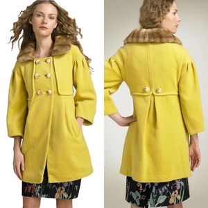 Anthropologie Leifsdottir Shanghai Yellow Coat and Faux Fur Trim